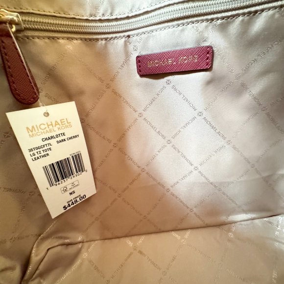 Michael Kors Charlotte Large Top Zip Shoulder Tote Bag Dark Cherry - Picture 11 of 14